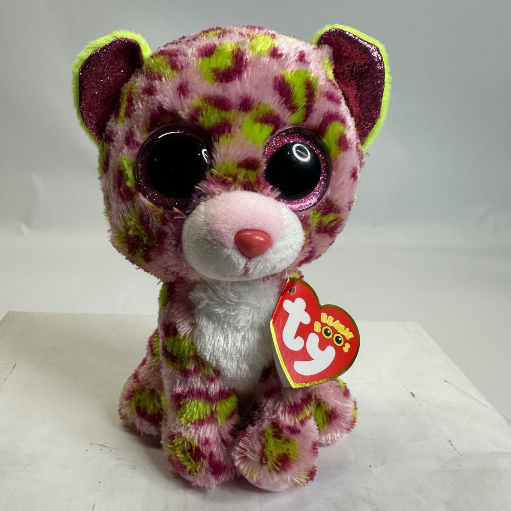 Ty Beanie Boos Lainey Pink Leopard Plush Stuffed Animal Glitter Eyes 6 inch 2016